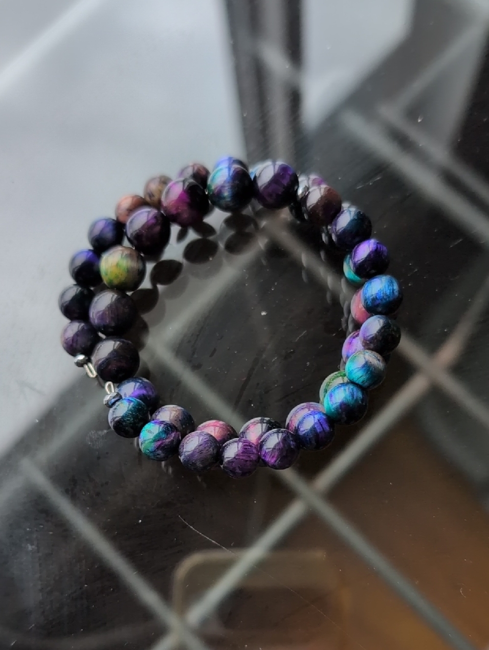 Rainbow Tigers Eye Memory Wire Bracelet